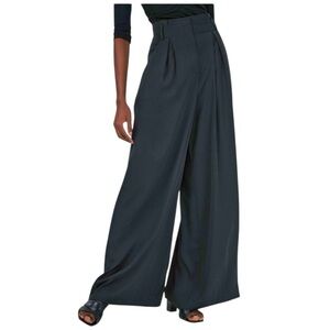 Diane Von Furstenberg Wide Leg Pants Trousers Wool Pleated Size 10 Blue